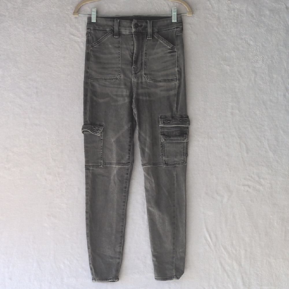 American‎ Eagle Womens Stretch Hi-Rise Cargo Skinny Jeggings Size 2 Short